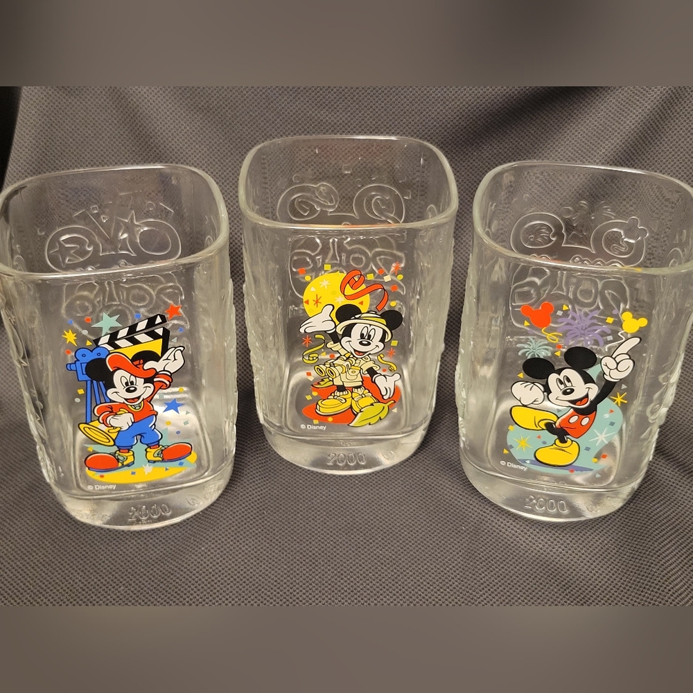 Disney Mickey Mouse Millennia Set Of 3 Glass Cups